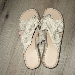 ASOS DESIGN Jasmina Flatform Espadrilles Size 11 • Crochet Flower • Cross Strap